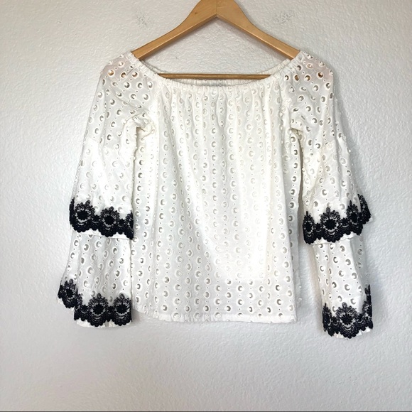 SOLD Bailey 44 Off Shoulder Embroidered White Eyelet Blouse - Picture 5 of 12